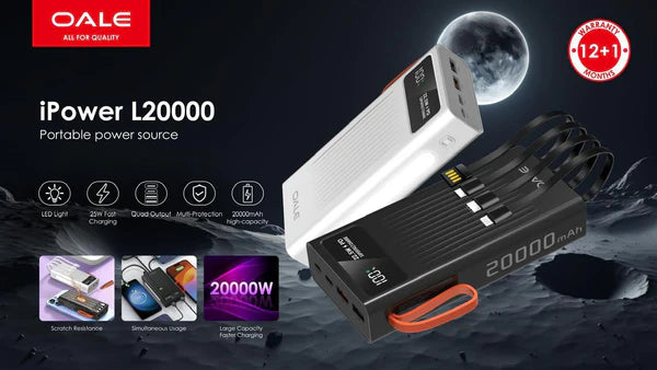 OALE iPower L20000 20,000 mAh Portable Power Bank with Built-in Cables